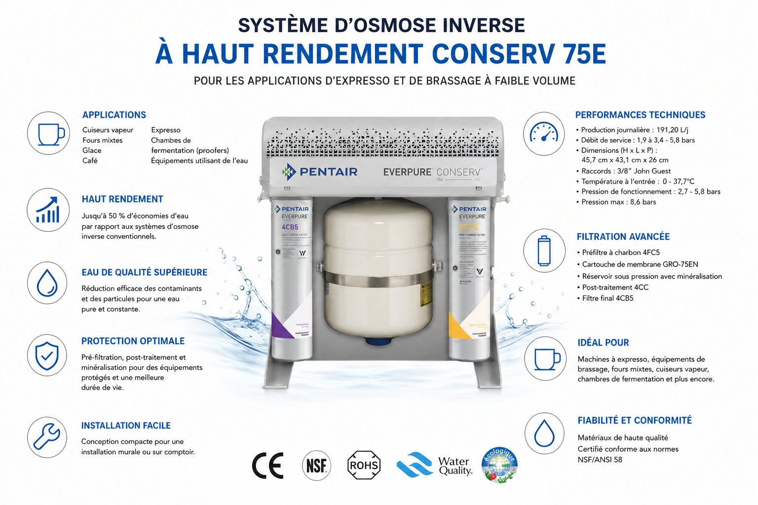 Système d'Osmose Inverse Professionnel Pentair Everpure Conserv 75E